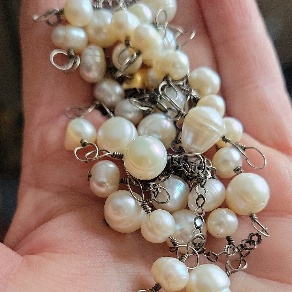 Vintage Baroque Freshwater Pearl and Sterling Silver Women's Necklace 30"